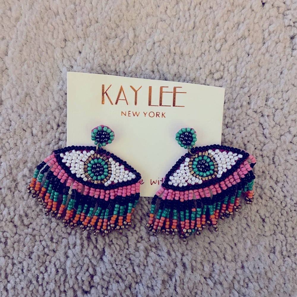 KAY LEE New York Beaded Evil Eye Earrings